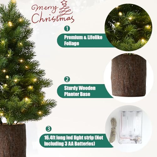 19.7" Table Top Artificial Christmas Tree with Wooden Planter