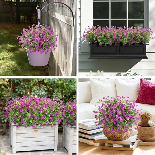 20 Bundles Artificial Plastic Flowers for Outdoors, Fuchsia