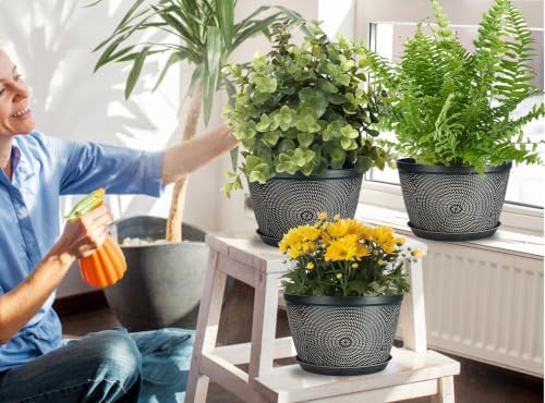 Quarut 10 Inch Flower Pots,3 Pack Planters for Outdoor Indoor