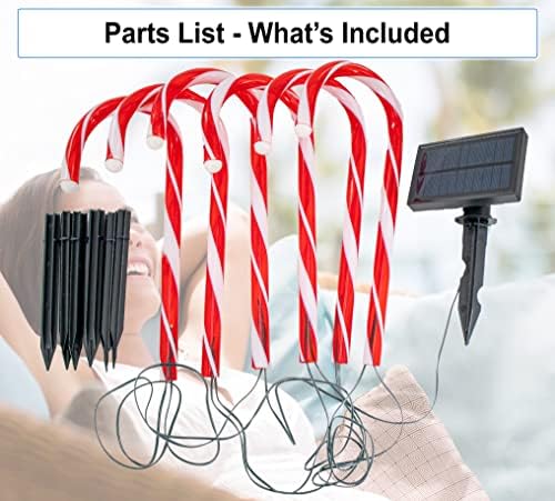 Solar Christmas Candy Cane Lights - Outdoor Stake Christmas Decorations - Waterproof for Patio, Garden, Pathway Markers, Holiday Xmas Walkway Lanscape Garden Decor (6pc)