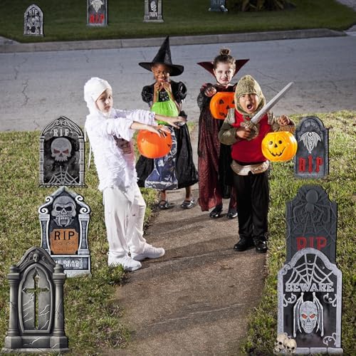 9 Pcs Halloween Tombstones Yard Signs Decorations Outdoor Graveyard