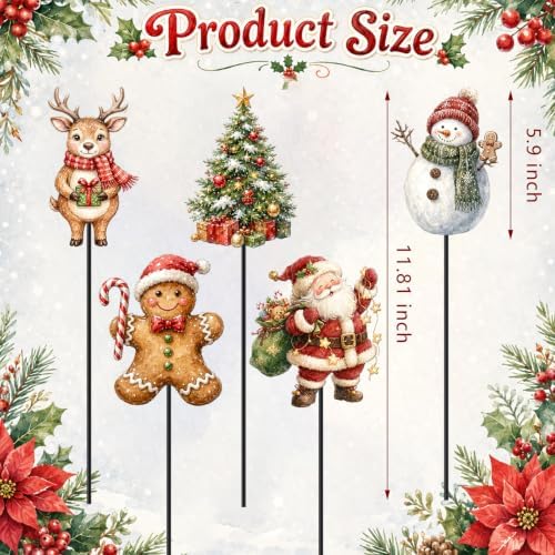 Roowest 5 Pack 12'' H Metal Christmas Yard Stakes Outdoor Decorations