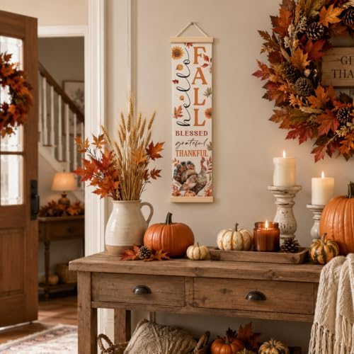Fall Porch Decor Banner, Blessed Turkey Canvas Banner for Harvest Party