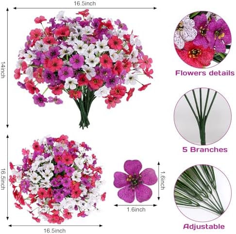 Geegoods Artificial Flowers for Outdoors, Purple White and Rose Red