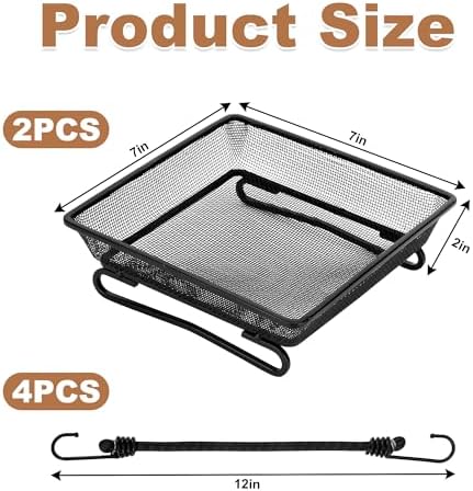 Set of 2 Metal Platform Bird Feeder Tray with 4 Fixed Elastic Rope for Outdoor,7 inch Deck Railing Bird Feeder Tray for Balcony, Backyard,Rust Resistant Design for Wild Birds or Squirrels, Square