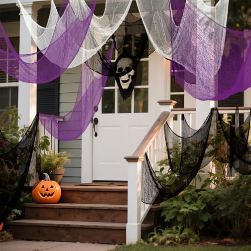 AHEONLAR 8 Pack Halloween Creepy Cloth 30x72 Inch Black White Purple Spooky Fabric Cloth Indoor Outdoor Halloween Decorations for Party Supplies, Home Wall, Doorway, Yard
