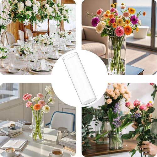 Tall Vases for Centerpieces, Clear Acrylic Cylinder Vase, 4" W x 12" H Round Vase, Decorative Centerpieces Flower Vases for Wedding, Home
