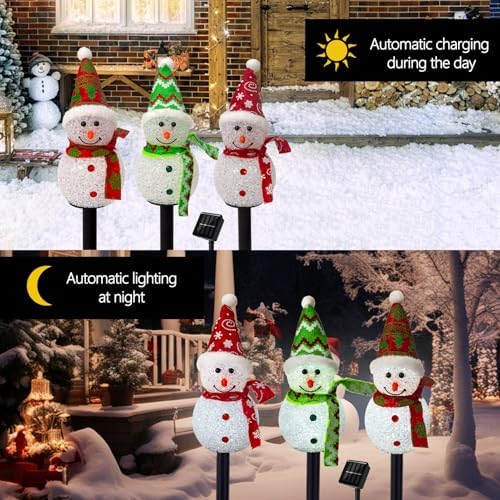Solar Christmas Snowman Pathway Lights Outdoor Decoration, 6 Pack