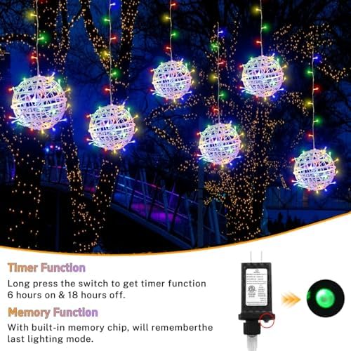 Outdoor Christmas Balls Lights 4 Pack 7.1" Hanging 8 LED Modes（Multicolor）