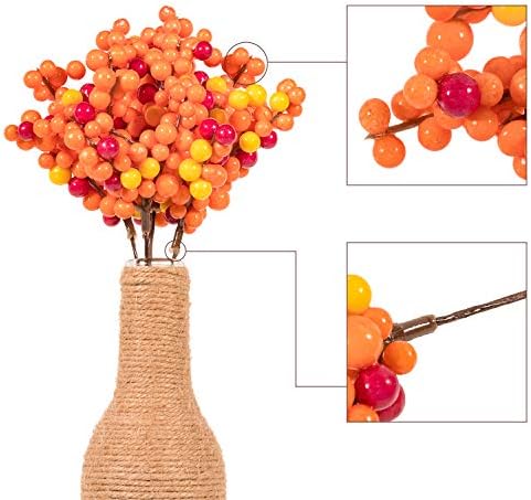 Whaline Artificial Berry Stems 12 Pack Fall Floral Picks and Sprays 5.9 Inch Autumn Orange Berry Twig Stem Branches for Autumn Thanksgiving Harvest Christmas Tree Wedding Holiday DIY Crafts Decoration