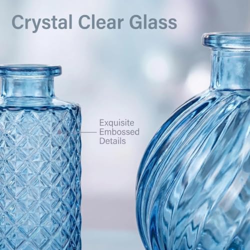 Mini Bud Vases As Wedding Centerpieces for Tables,Clear Bud Vases for Flowers,Small Flower Vases Suitable for Birthday Party,Anniversary,Wedding Reception,Baby Shower (Blue, 12PCS)