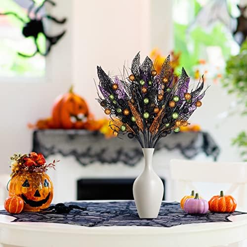 Geosar 8 Pcs Halloween Floral Picks Glitter Branches, Berries
