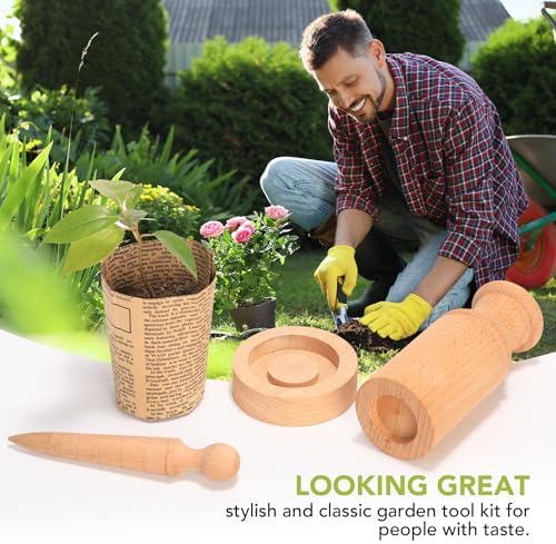 Newspaper Plant Pot Maker Wood Plant Seed Dibber Set Wooden DIY Newspaper Paper Pot Maker for Grow Your Own Seedlings Gardening Seedling Starter Pots Making Tool Paper Pot Press