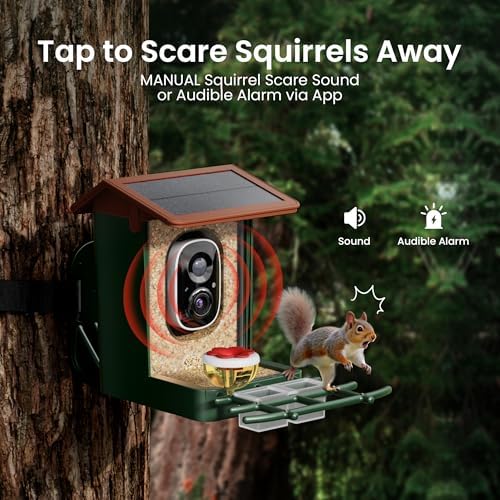 Smart Bird Feeder with Camera Solar Powered 2K HD Video, 10,000+ Species AI Recognition, Real-Time App Alerts, and Weatherproof Design for Effortless Birdwatching, Gift for Bird Lovers, Brown