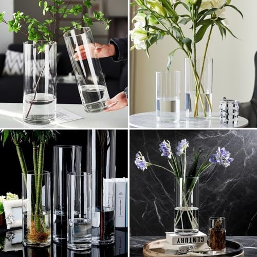 4 Clear Acrylic Cylinder Flower Vase Set Unbreakable Plastic Vase