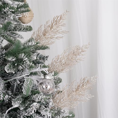 Christmas Glitter Berries Stems 16pcs Artificial Berry Picks for Christmas Tree Ornaments fillers, DIY Xmas Wreath, Crafts, Garland, Holiday, Party, Wedding and Home Decoration (Champagne Gold)