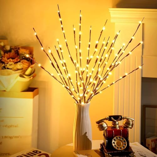DK177 10Pack Led Branch Light Battery Operated Lighted Branch Vase Filler Willow Tree Artificial Little Twig Power Brown 30 Inch 20 LED for Home Romantic Decoration, 10Pack Warm White