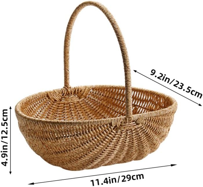 Kisangel Creative Light Brown Picnic Basket - Multi-Functional Rattan Style Harvest Shopping Basket for Fruits