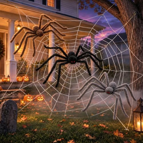 3 Pack 5 Ft Giant Halloween Spiders, Furry Spider Outdoor Decorations