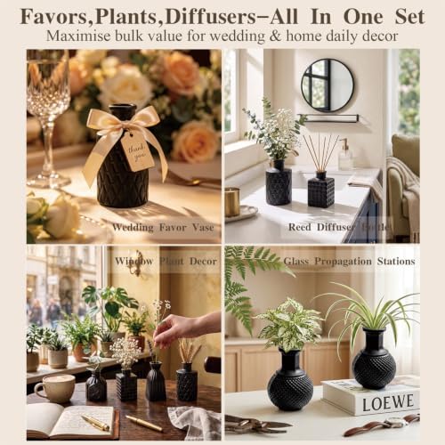 Black Glass Bud Vase Set of 22 Pcs,Small Bud Vases in Bulk,Glass Crystal Flower Vases Table Centerpieces for Party Event Wedding Decor Baby Shower Decorations (Classic Black, 22 Pcs)