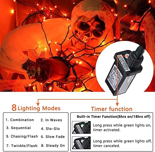 Orange Halloween Lights, 114ft 300 LED Halloween String Lights with 8 Modes