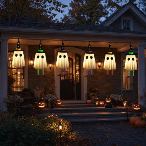 Halloween Decorations Outdoor, Spooky Ghost Halloween Decor with Witch Hat