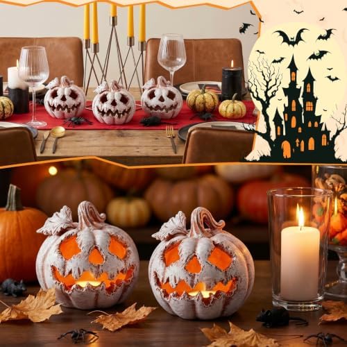 4.1Inch Halloween Light up Pumpkin,Resin Jack O Lantern, LED