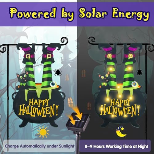 Halloween Lighted Garden Flag, Witch Feet Yard Decor, 28x40 In