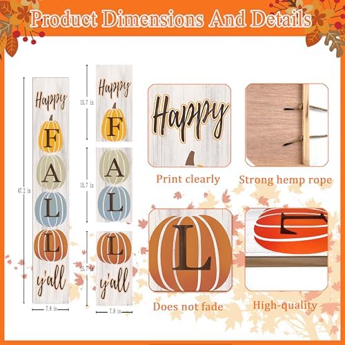 Happy Fall Y'all Porch Sign 47" Autumn Pumpkin Front Door Welcome Sign Vertical Standing Wooden Sign For Garden Home Yard Farmhouse Thanksgiving Decor