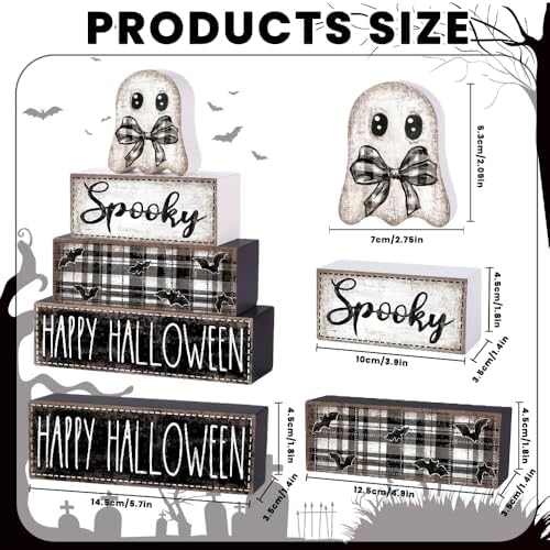 4Pcs Halloween Table Decoration Happy Halloween Ghost Wooden Block Sign