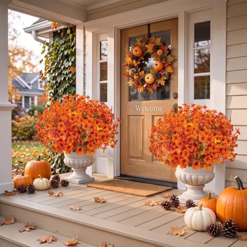 30 Pcs Artificial Fall Flowers for Outdoors Fake Mums Fall Decor