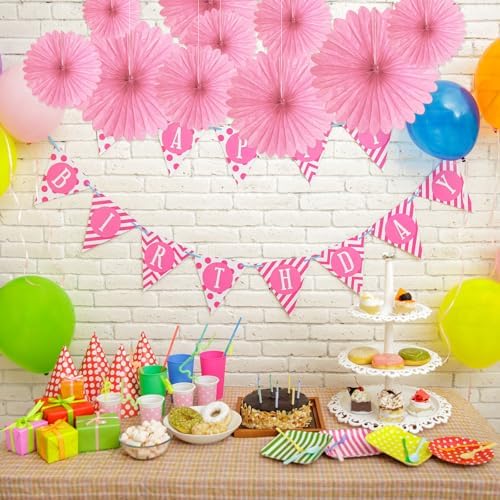 20 Pcs Pink Hanging Paper Fan, Hanging Honeycomb Round Paper Fans for Weddings, Birthdays, Valentine's Day, Baby Showers, Classroom, Events Ceiling Party Supplies Decorations