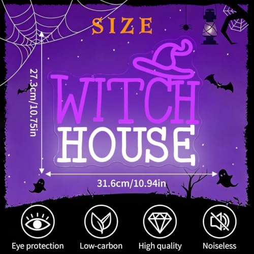 Halloween Neon Sign USB Powered Dimmable Witch House Sign for Home