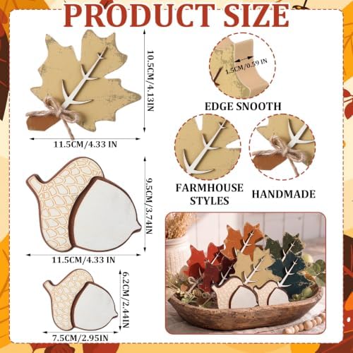 Novabright 8 Pcs Wood Fall Leaves Acorn Decorations Rustic Wood Fall Decor