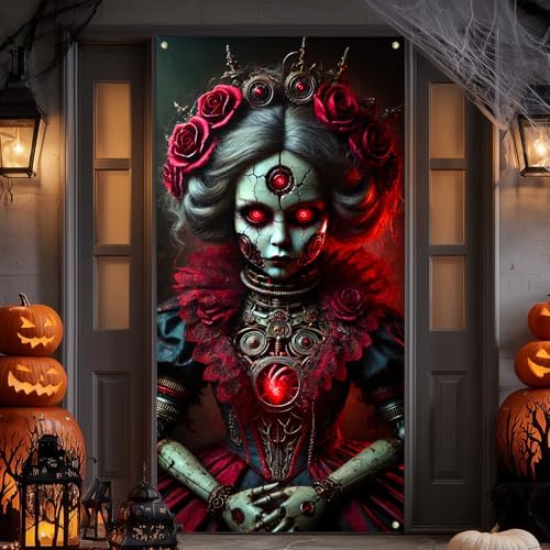IVN Halloween Rose Crown Skull Doll Door Cover Decorations 35x71 Inch