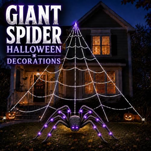 5 FT Light Up Giant Spider,Sound-Activated Halloween Decorations Outdoor