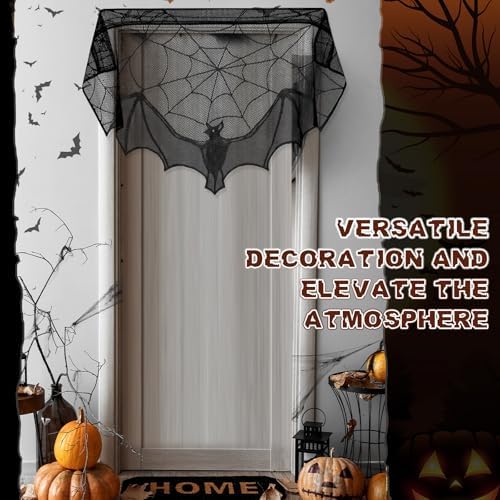 Pangda Halloween Spider Web Mantle Scarf Black, 22.4x36.6inch, Large Bat