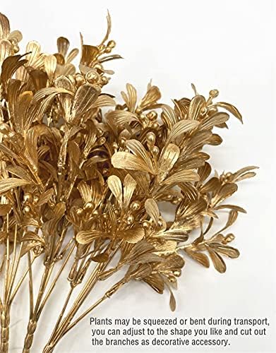 PASYOU Artificial Plants for Christmas Decor, Golden Flowers Plastic Grass Fake Shrubs Leaves Indoor Outdoor Home Garden Party Hotel Verandah Wedding Event Bouquet Faux DIY Decoration - Gold 2 Pack