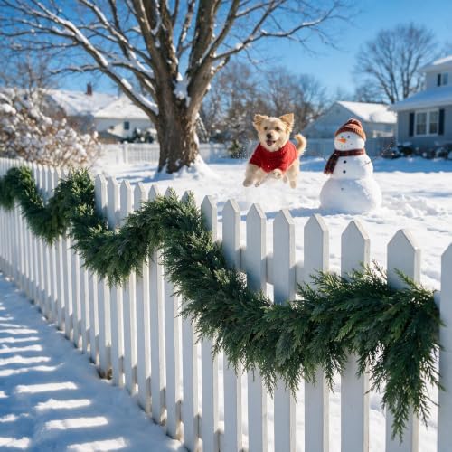 2Pcs 12FT Christmas Cedar Garland,Real Touch Greenery Christmas Decorations
