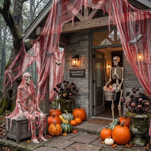 Halloween Creepy Cloth Giant (80 x 400 in.) Scary Gauze Cloth Spooky Halloween Decorations Party Supplies Decor Outdoor Yard Home Wall Haunted House Doorways Patio Garden Bloody