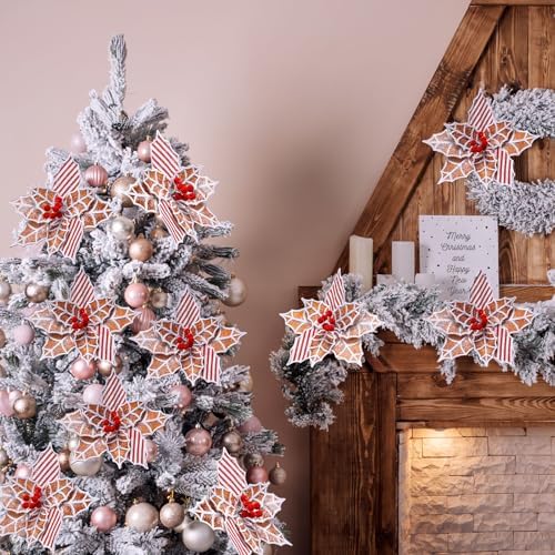 Thiccywoov 10 Pcs Large Gingerbread Poinsettia Christmas Decorations