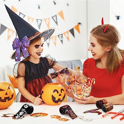 6 Rolls 30 Yards Halloween Wired Edge Ribbon Ghost Pumpkin Ribbon