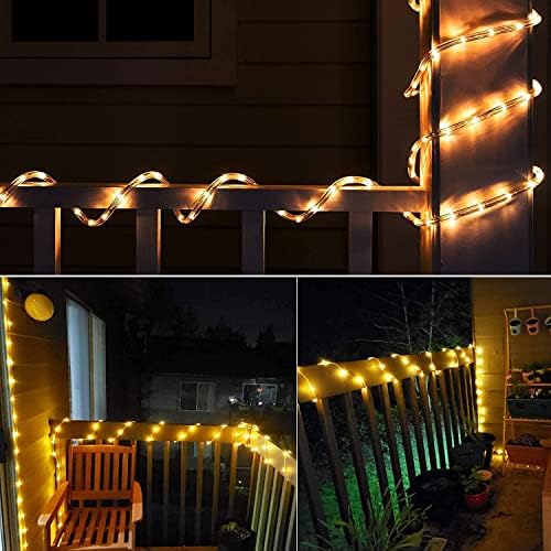 Honche Solar Rope Light 33FT 100L IP65 Weatherproof Outdoor LED Copper Fairy String Tube Lights for Party Garden Porch Yard Home Wedding Vacation Daily Holiday Tree Decoration Lighting (Warm White)