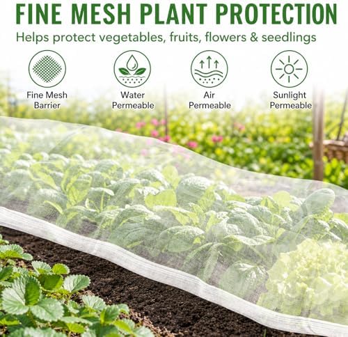RAINFLOW Garden Netting 10 x 5 FT - 60 Mesh Plant Cover for Raised Beds