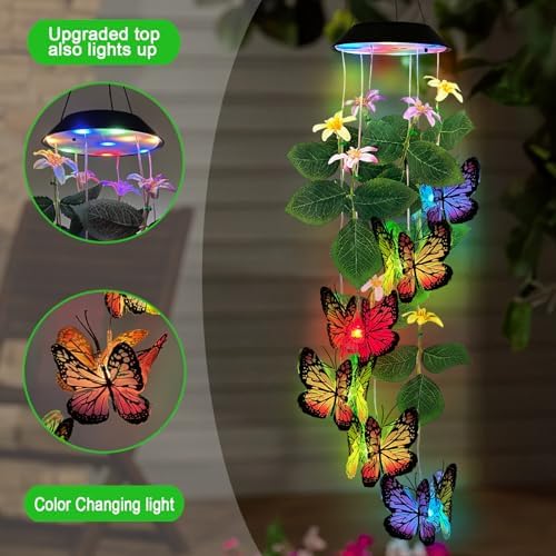 Solar Wind Chimes Outdoor,Colorful Butterfly & Color Changing LED Mobiles