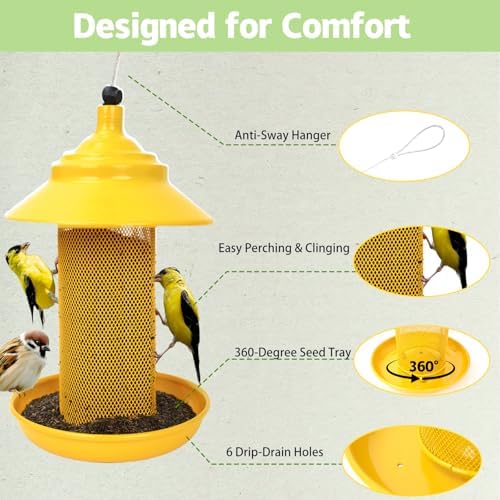 All-Metal Finch Feeder, Squirrel Resistant Nyjer Seed Bird Feeder Yellow