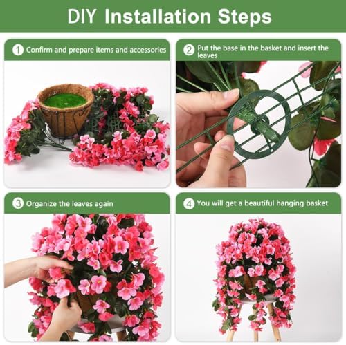 INQCMY Fake Flowers with Hanging Basket Realistic Artificial Begonias