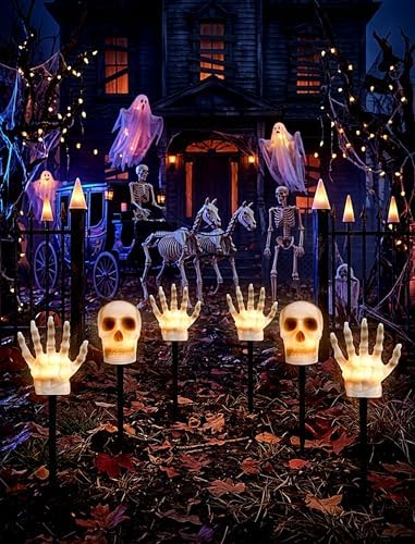 13FT Halloween Pathway Lights Outdoor, 6PK LED Skull Walkway Lights