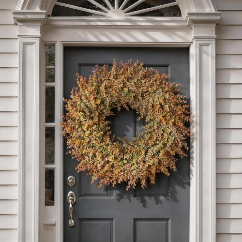 32"Artificial Eucalyptus Wreath with Seed for Front Door Decor(Fall Orange)