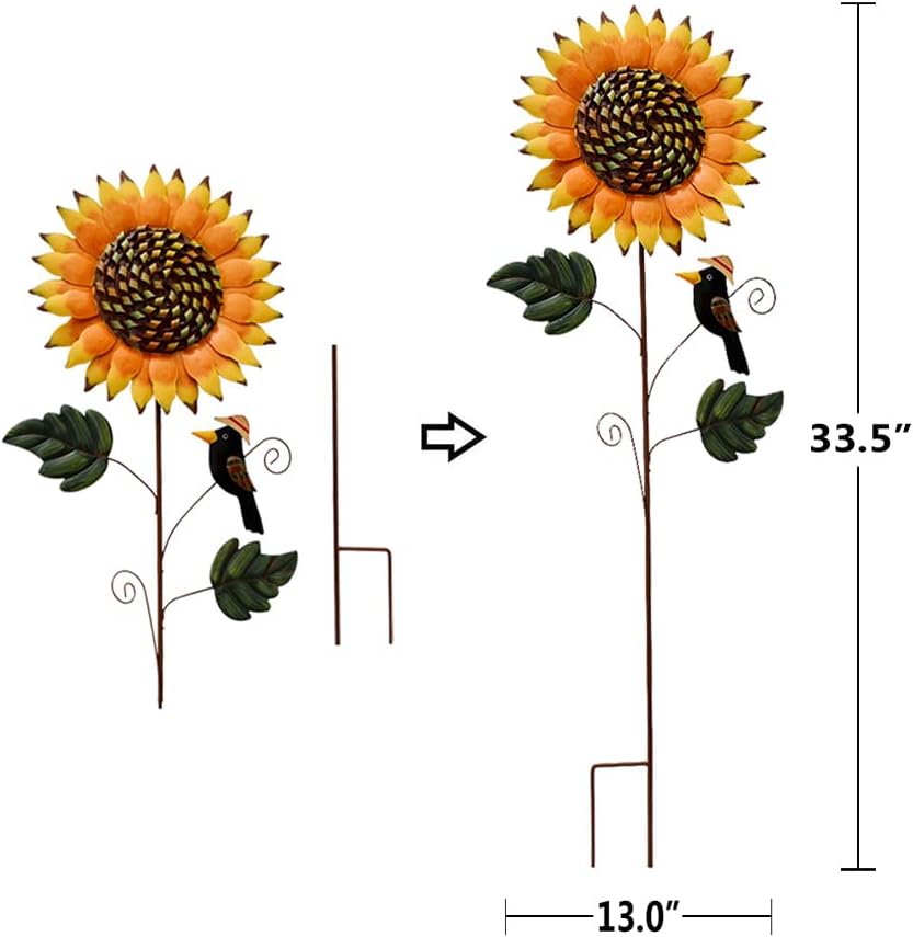 Flower Garden Stakes Metal Spring Yard Sign Decorative Sunflower Plant Stake Lawn Art Patio Decor Pathway Ornaments